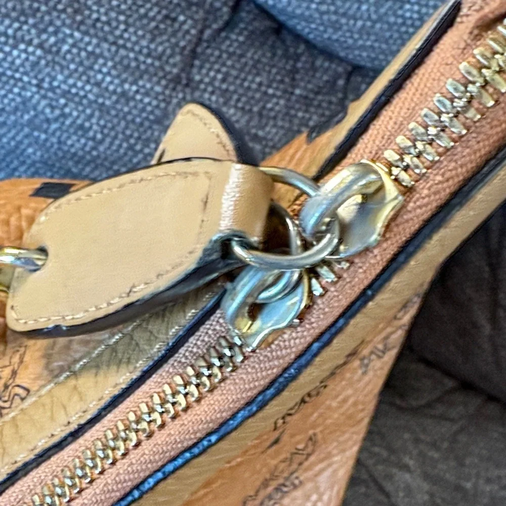 MCM Cognac Visetos Shoulder/ Hobo Bag with  Lock and Key- Clean interior